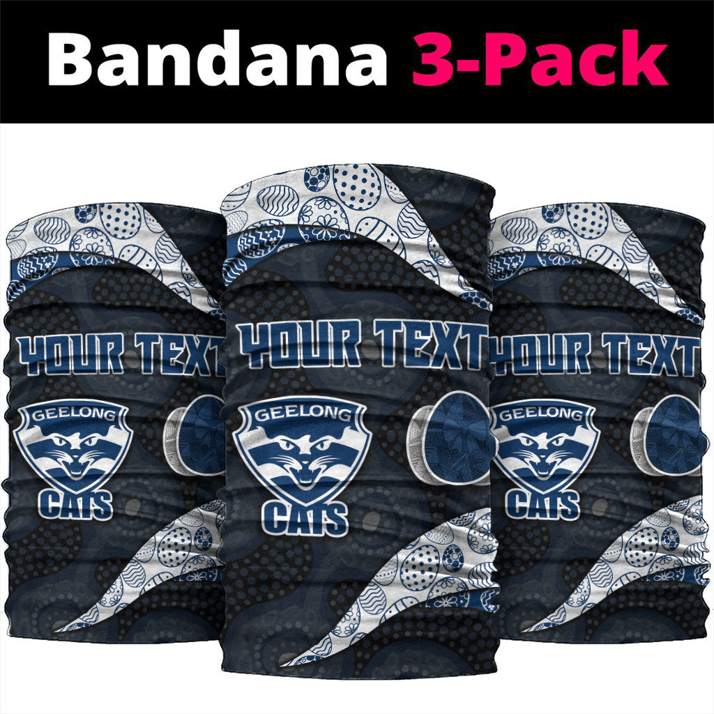 Personalized Geelong Cats Football Neck Gaiter Easter Egg Pattern Blue Monochrome Tribal Dot Style