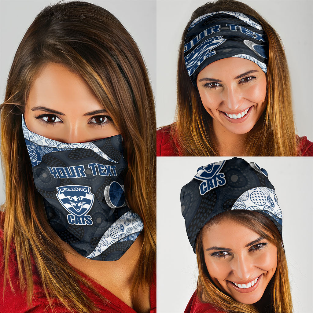 Personalized Geelong Cats Football Neck Gaiter Easter Egg Pattern Blue Monochrome Tribal Dot Style