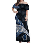 Personalized Geelong Cats Football Off Shoulder Maxi Dress Easter Egg Pattern Blue Monochrome Tribal Dot Style