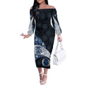 Personalized Geelong Cats Football Off The Shoulder Long Sleeve Dress Easter Egg Pattern Blue Monochrome Tribal Dot Style