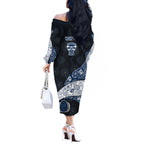 Personalized Geelong Cats Football Off The Shoulder Long Sleeve Dress Easter Egg Pattern Blue Monochrome Tribal Dot Style