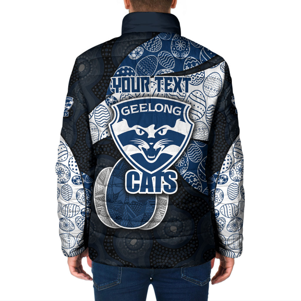 Personalized Geelong Cats Football Padded Jacket Easter Egg Pattern Blue Monochrome Tribal Dot Style