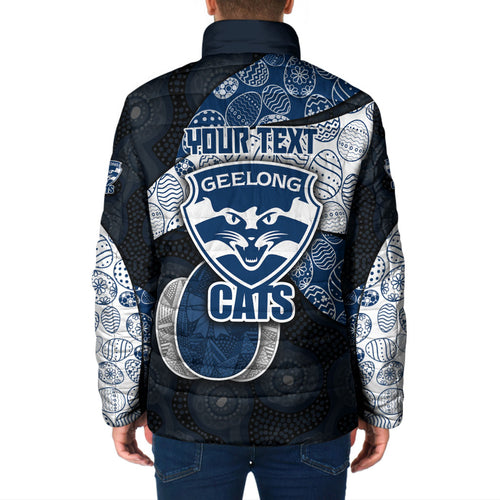 Personalized Geelong Cats Football Padded Jacket Easter Egg Pattern Blue Monochrome Tribal Dot Style