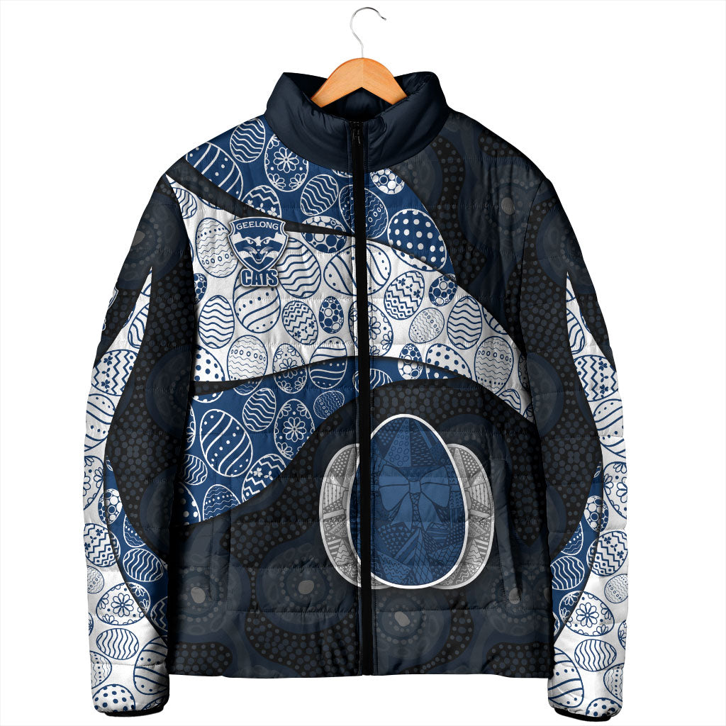 Personalized Geelong Cats Football Padded Jacket Easter Egg Pattern Blue Monochrome Tribal Dot Style