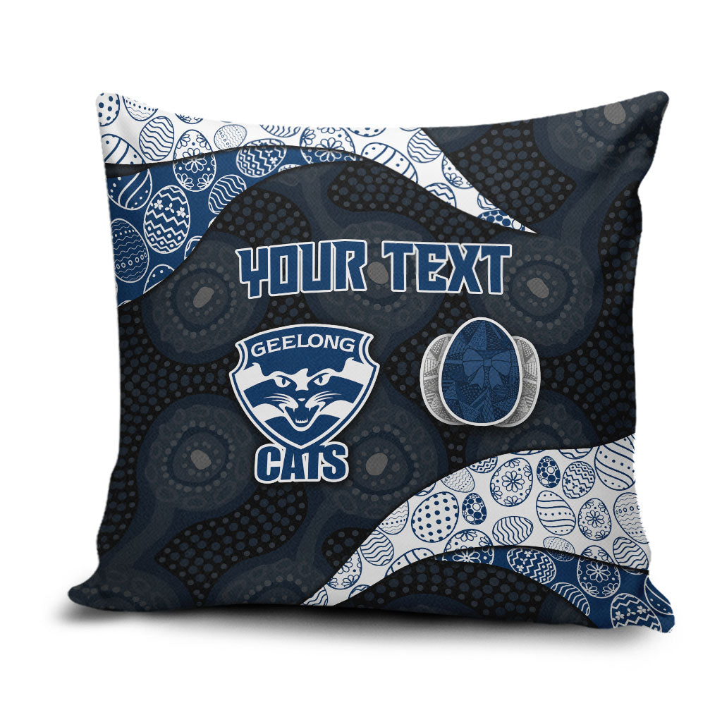 Personalized Geelong Cats Football Pillow Cover Easter Egg Pattern Blue Monochrome Tribal Dot Style