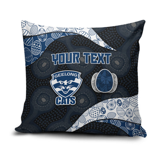 Personalized Geelong Cats Football Pillow Cover Easter Egg Pattern Blue Monochrome Tribal Dot Style