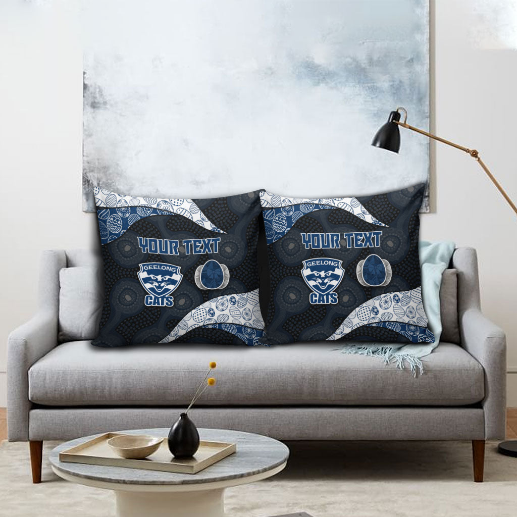 Personalized Geelong Cats Football Pillow Cover Easter Egg Pattern Blue Monochrome Tribal Dot Style