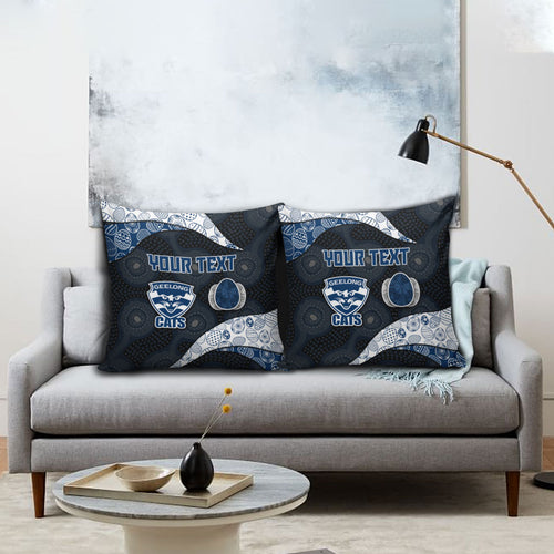 Personalized Geelong Cats Football Pillow Cover Easter Egg Pattern Blue Monochrome Tribal Dot Style