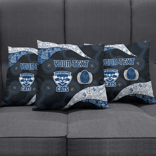 Personalized Geelong Cats Football Pillow Cover Easter Egg Pattern Blue Monochrome Tribal Dot Style