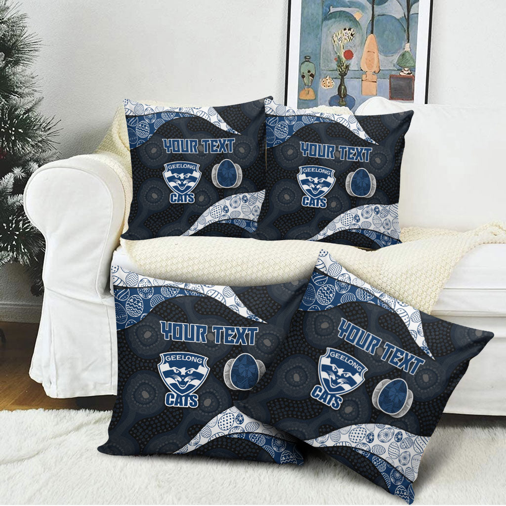 Personalized Geelong Cats Football Pillow Cover Easter Egg Pattern Blue Monochrome Tribal Dot Style