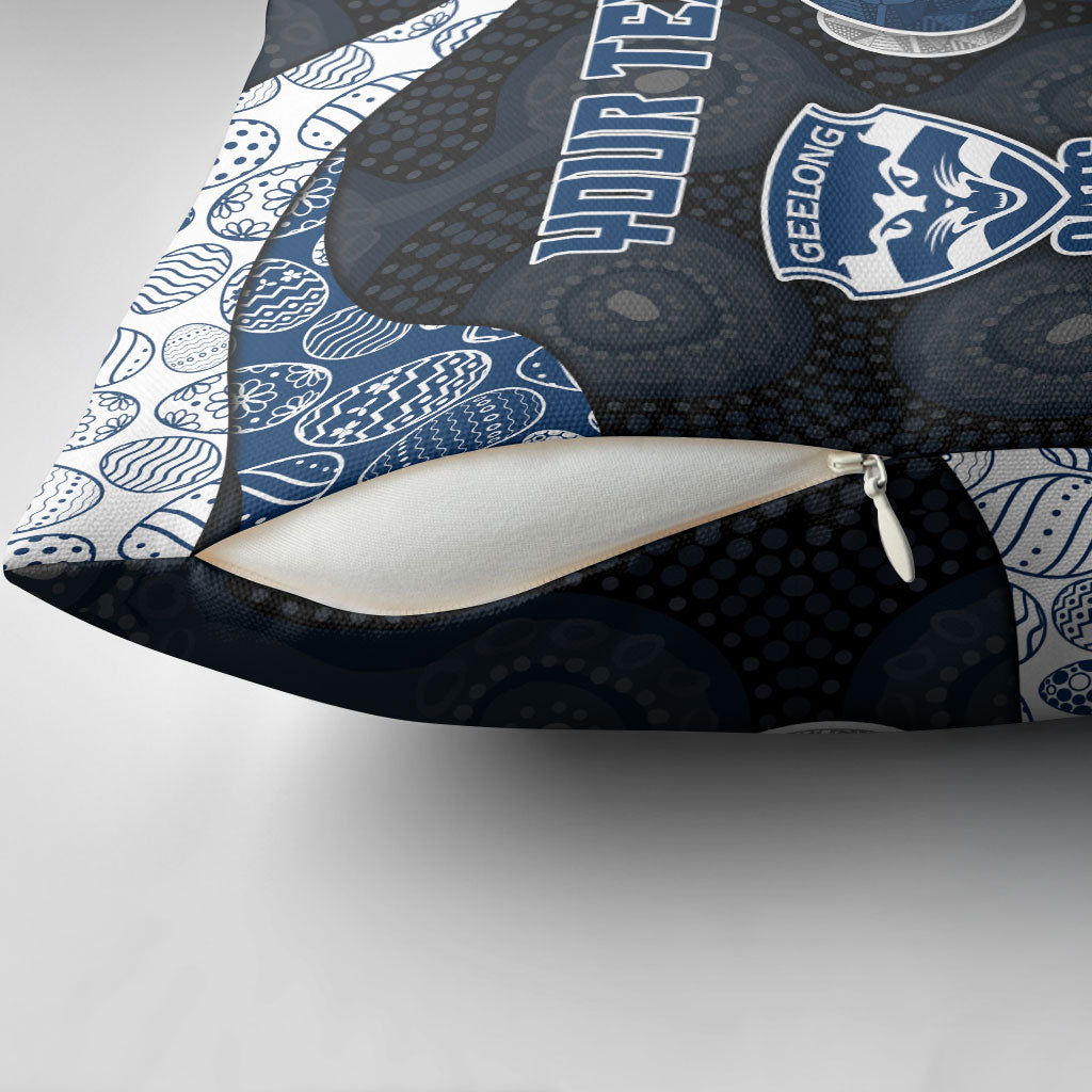 Personalized Geelong Cats Football Pillow Cover Easter Egg Pattern Blue Monochrome Tribal Dot Style