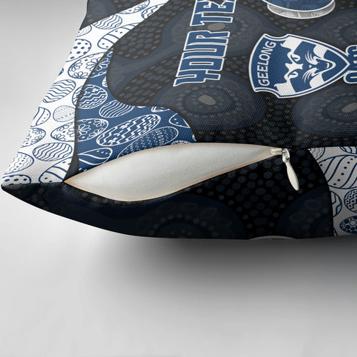 Personalized Geelong Cats Football Pillow Cover Easter Egg Pattern Blue Monochrome Tribal Dot Style