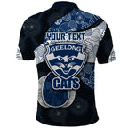 Personalized Geelong Cats Football Polo Shirt Easter Egg Pattern Blue Monochrome Tribal Dot Style