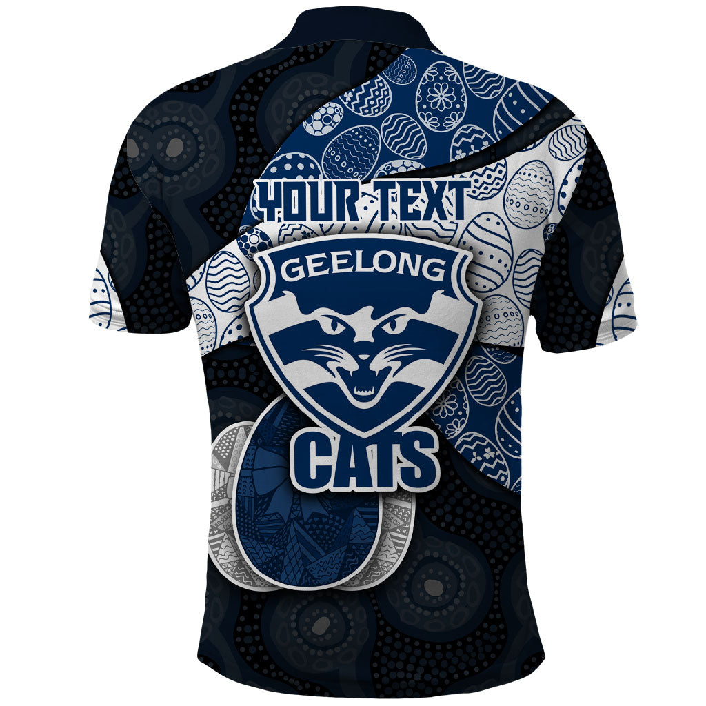 Personalized Geelong Cats Football Polo Shirt Easter Egg Pattern Blue Monochrome Tribal Dot Style