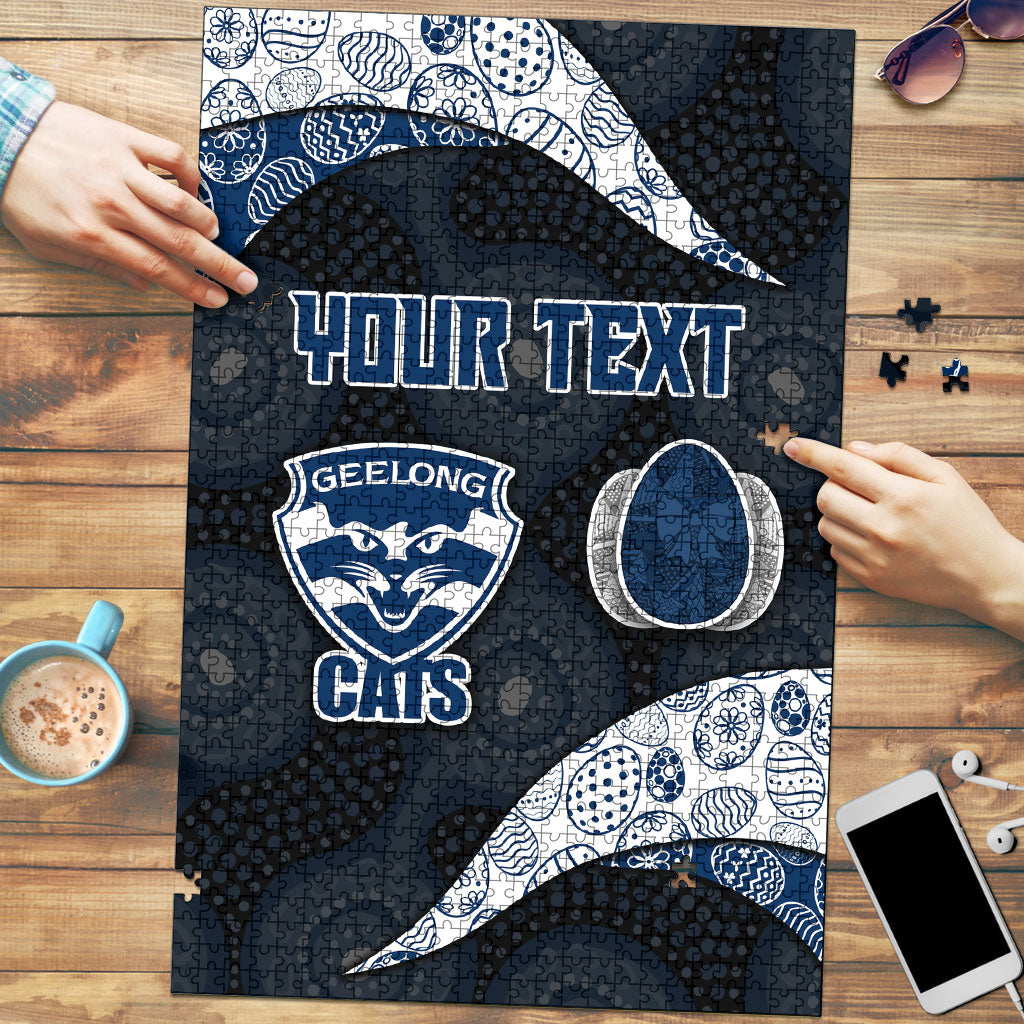 Personalized Geelong Cats Football Puzzle Easter Egg Pattern Blue Monochrome Tribal Dot Style