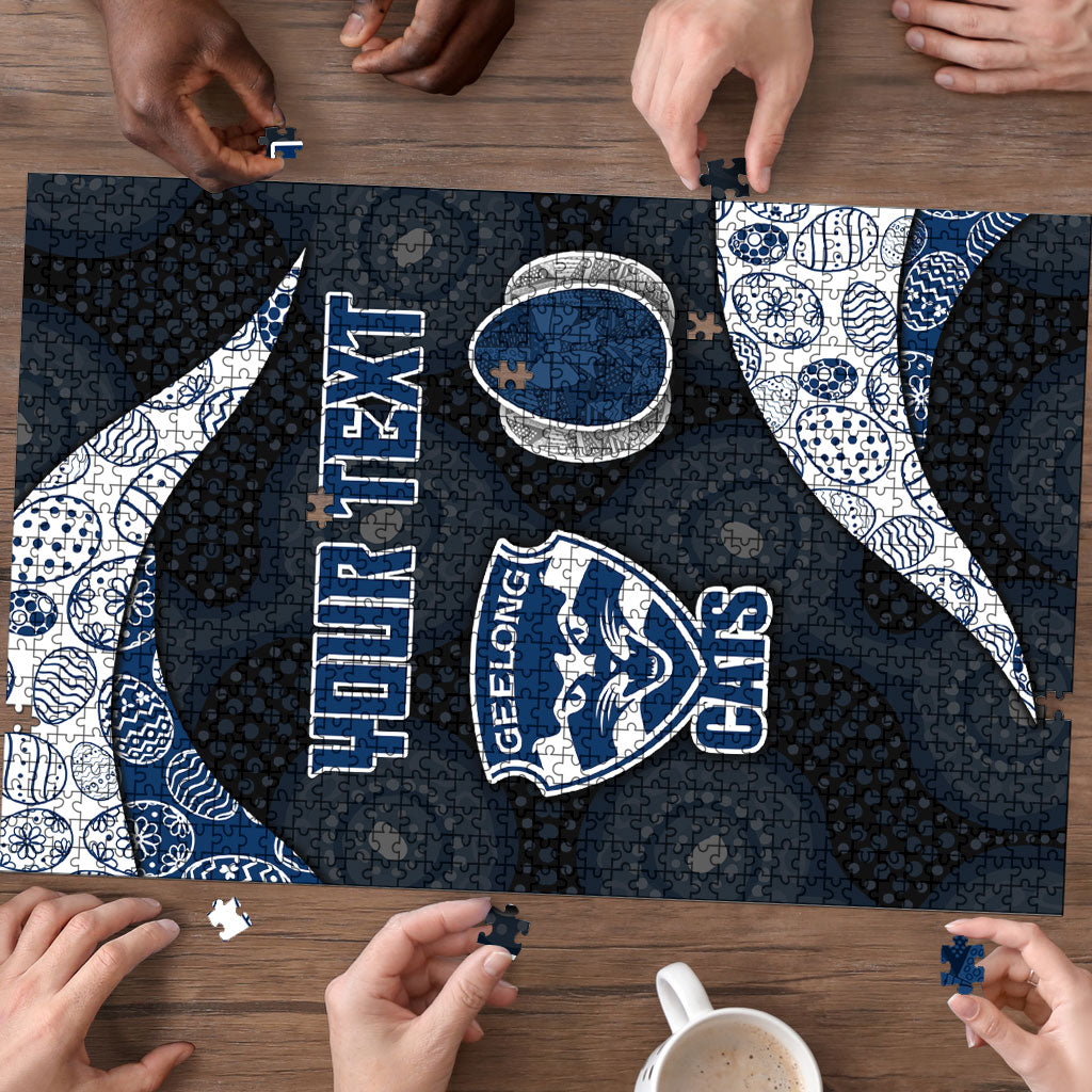 Personalized Geelong Cats Football Puzzle Easter Egg Pattern Blue Monochrome Tribal Dot Style