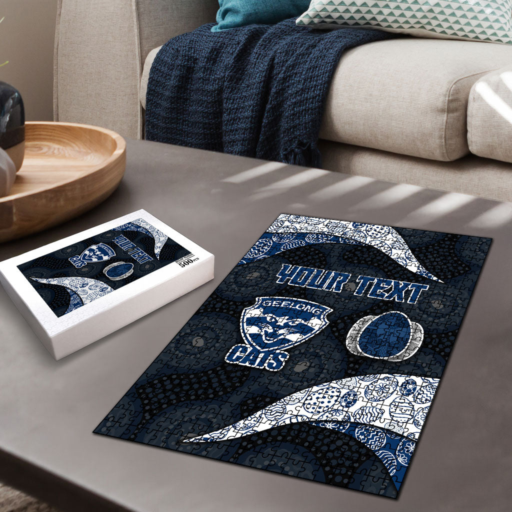 Personalized Geelong Cats Football Puzzle Easter Egg Pattern Blue Monochrome Tribal Dot Style