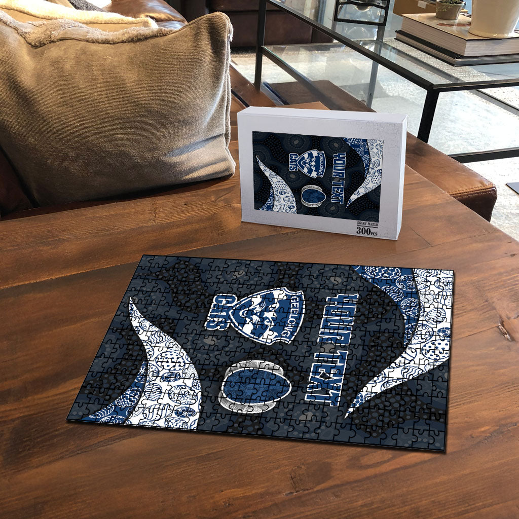 Personalized Geelong Cats Football Puzzle Easter Egg Pattern Blue Monochrome Tribal Dot Style
