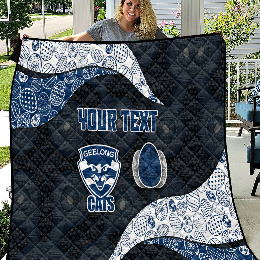Personalized Geelong Cats Football Quilt Easter Egg Pattern Blue Monochrome Tribal Dot Style