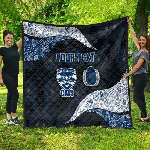 Personalized Geelong Cats Football Quilt Easter Egg Pattern Blue Monochrome Tribal Dot Style