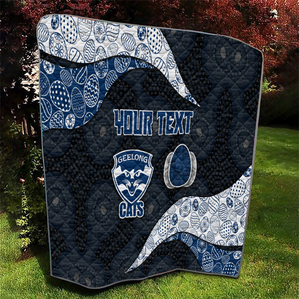 Personalized Geelong Cats Football Quilt Easter Egg Pattern Blue Monochrome Tribal Dot Style