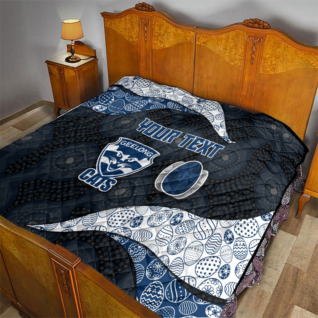 Personalized Geelong Cats Football Quilt Easter Egg Pattern Blue Monochrome Tribal Dot Style