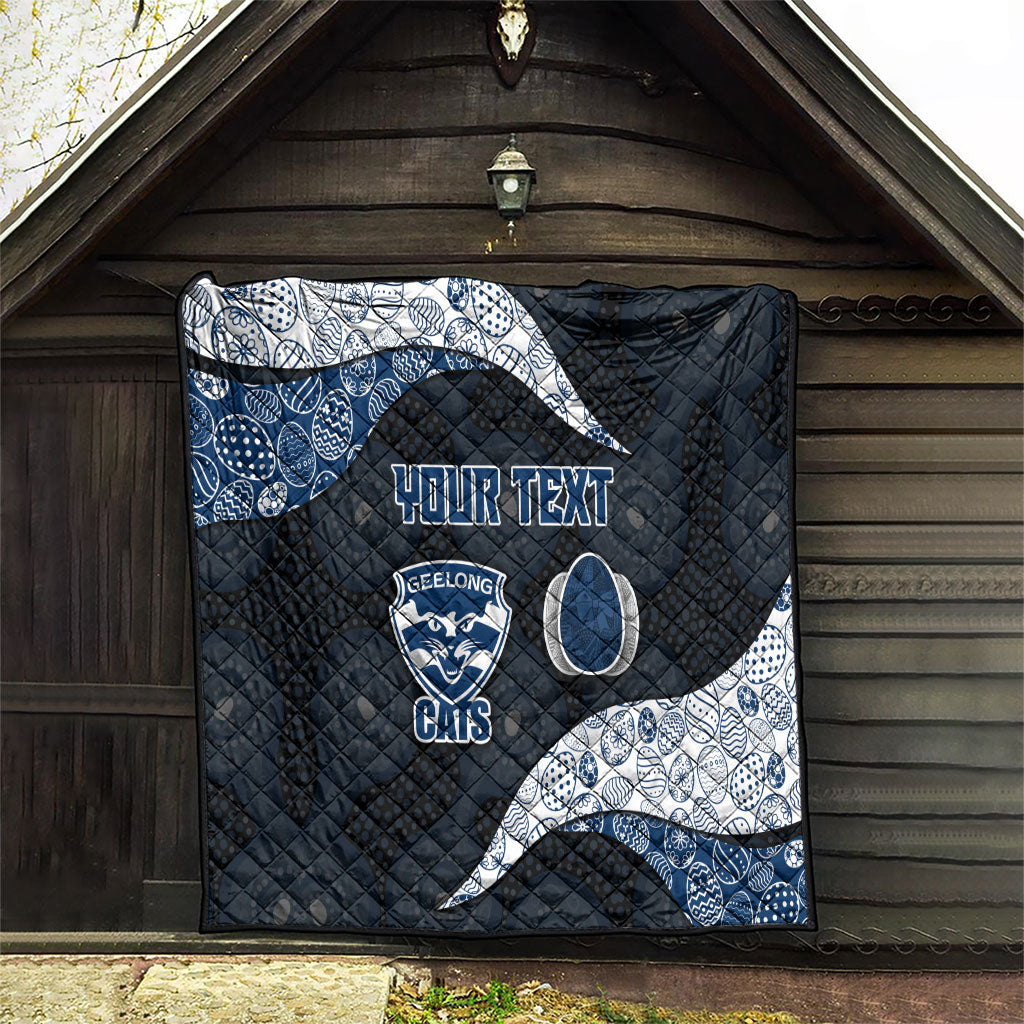 Personalized Geelong Cats Football Quilt Easter Egg Pattern Blue Monochrome Tribal Dot Style