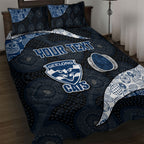 Personalized Geelong Cats Football Quilt Bed Set Easter Egg Pattern Blue Monochrome Tribal Dot Style