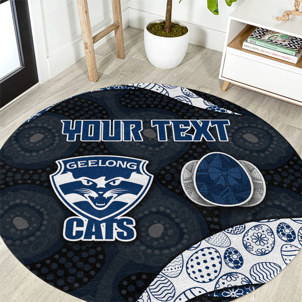 Personalized Geelong Cats Football Round Carpet Easter Egg Pattern Blue Monochrome Tribal Dot Style