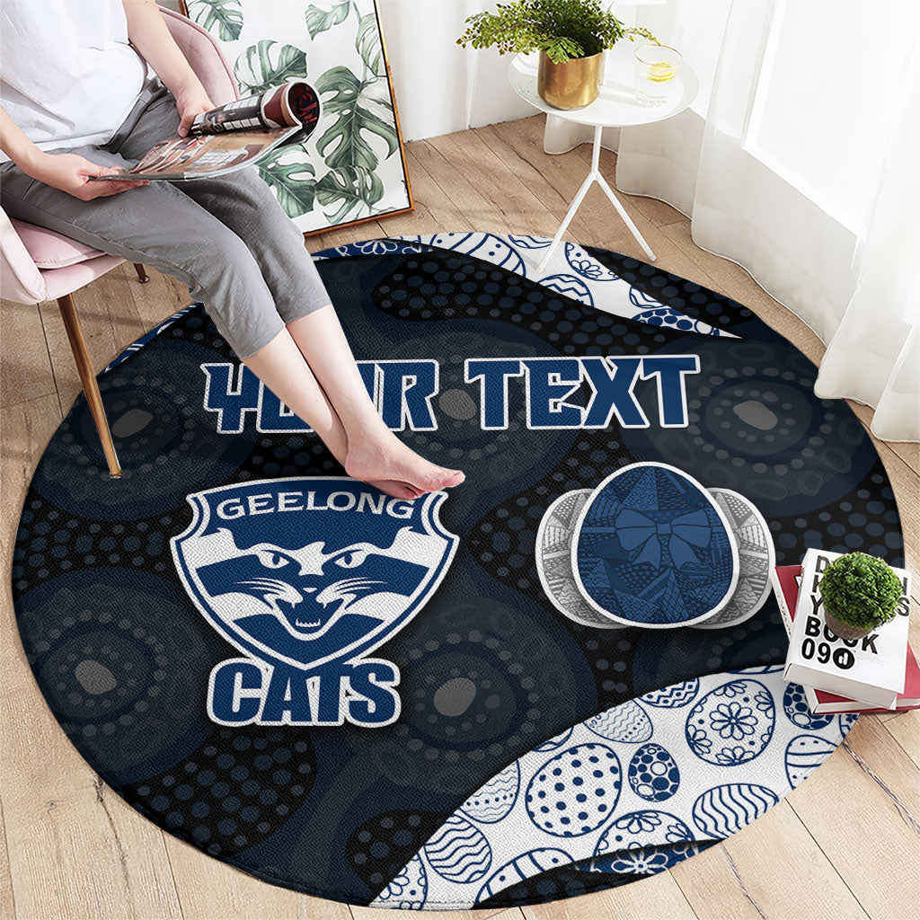 Personalized Geelong Cats Football Round Carpet Easter Egg Pattern Blue Monochrome Tribal Dot Style