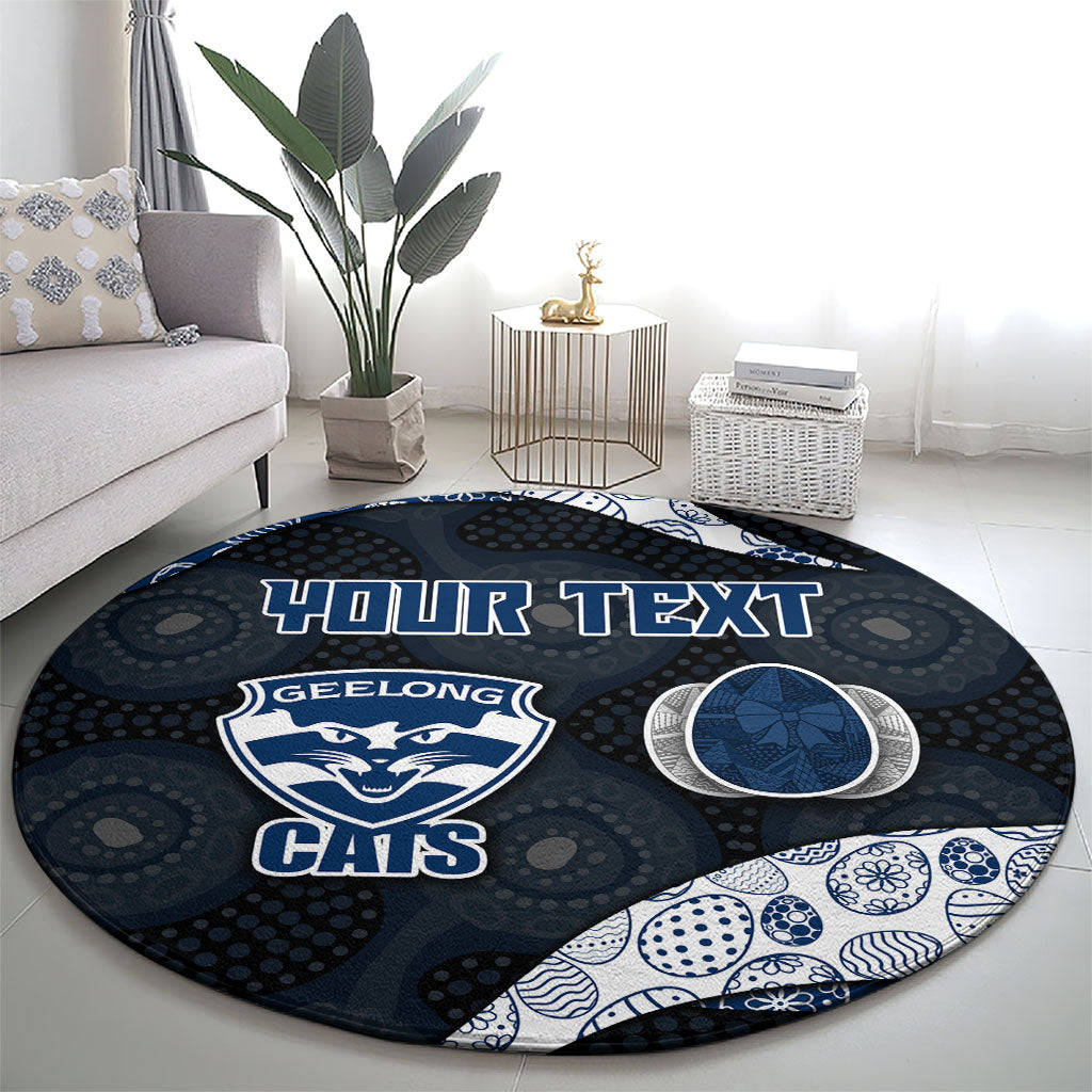 Personalized Geelong Cats Football Round Carpet Easter Egg Pattern Blue Monochrome Tribal Dot Style