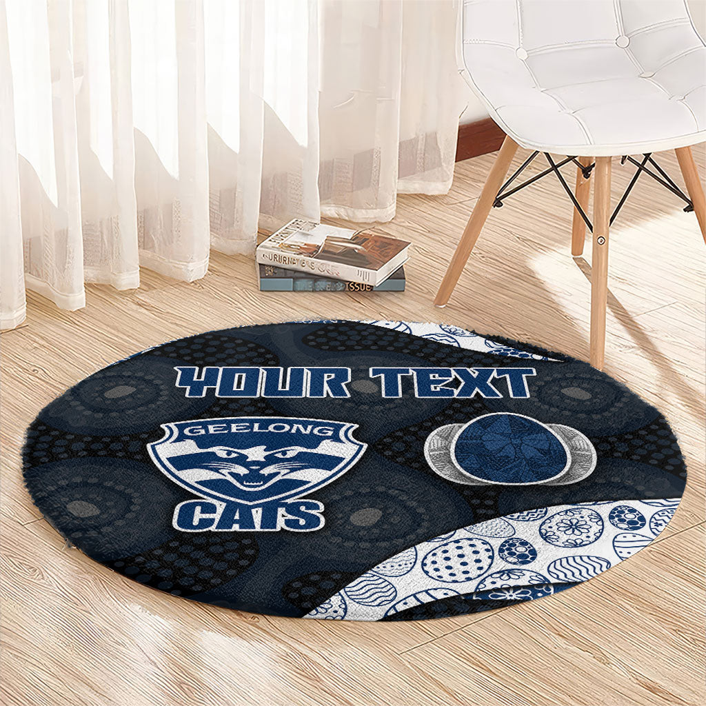 Personalized Geelong Cats Football Round Carpet Easter Egg Pattern Blue Monochrome Tribal Dot Style