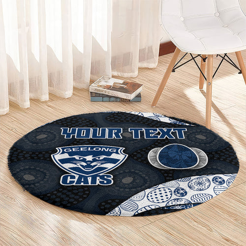 Personalized Geelong Cats Football Round Carpet Easter Egg Pattern Blue Monochrome Tribal Dot Style