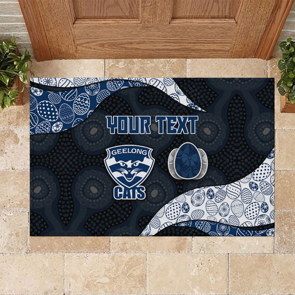 Personalized Geelong Cats Football Rubber Doormat Easter Egg Pattern Blue Monochrome Tribal Dot Style