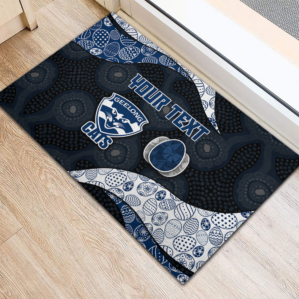 Personalized Geelong Cats Football Rubber Doormat Easter Egg Pattern Blue Monochrome Tribal Dot Style