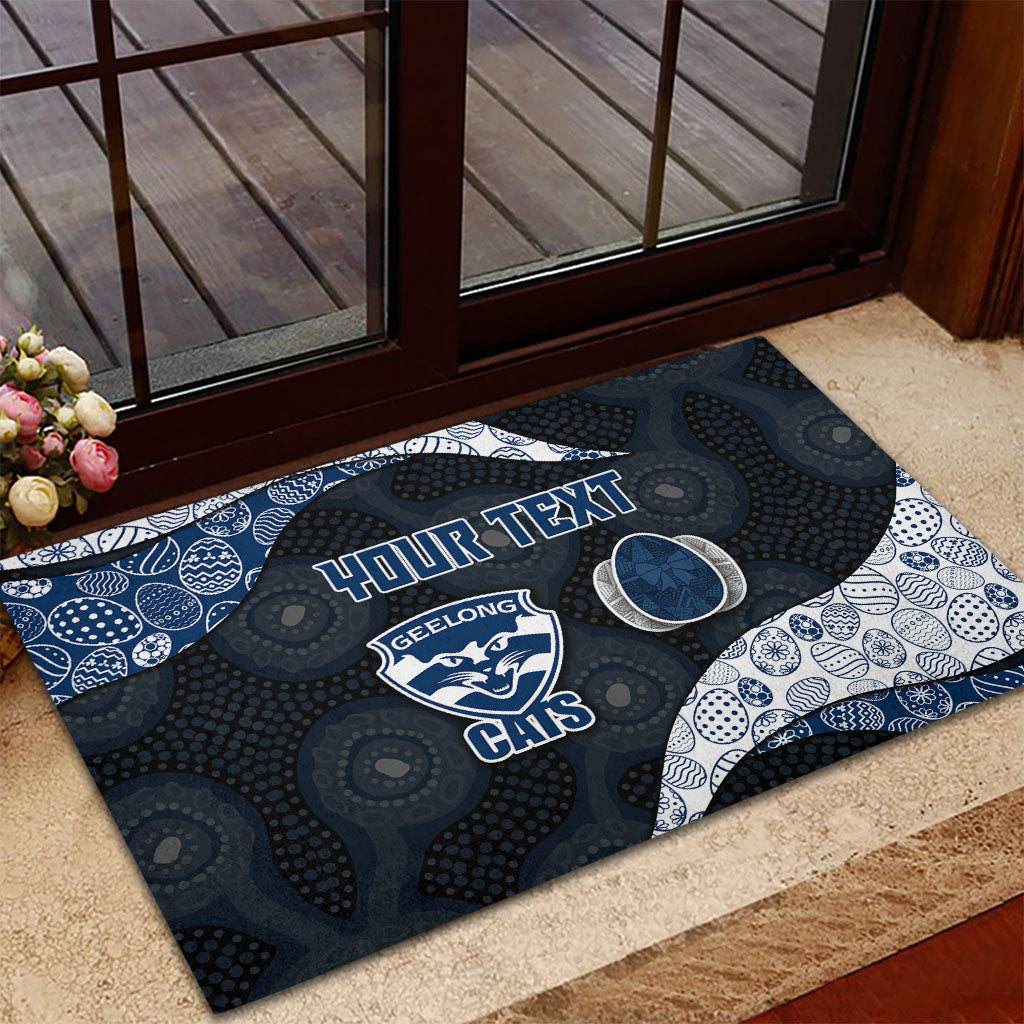 Personalized Geelong Cats Football Rubber Doormat Easter Egg Pattern Blue Monochrome Tribal Dot Style