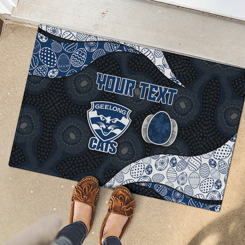 Personalized Geelong Cats Football Rubber Doormat Easter Egg Pattern Blue Monochrome Tribal Dot Style