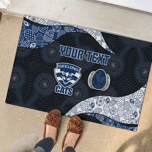 Personalized Geelong Cats Football Rubber Doormat Easter Egg Pattern Blue Monochrome Tribal Dot Style