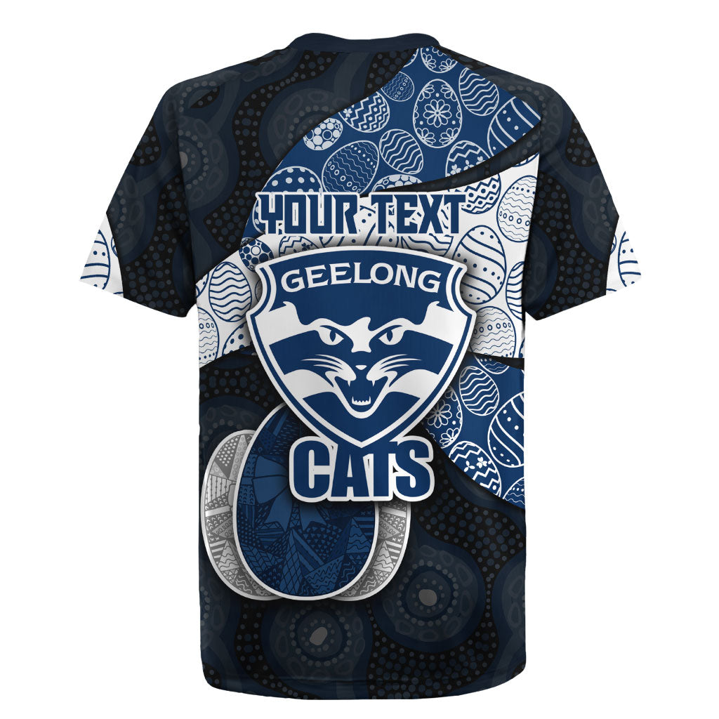 Personalized Geelong Cats Football Rugby Jersey Easter Egg Pattern Blue Monochrome Tribal Dot Style