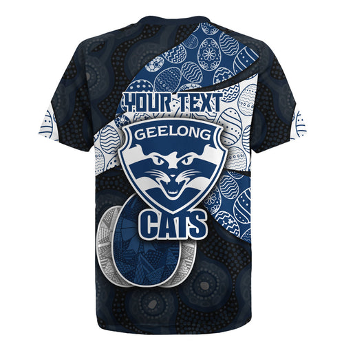 Personalized Geelong Cats Football Rugby Jersey Easter Egg Pattern Blue Monochrome Tribal Dot Style