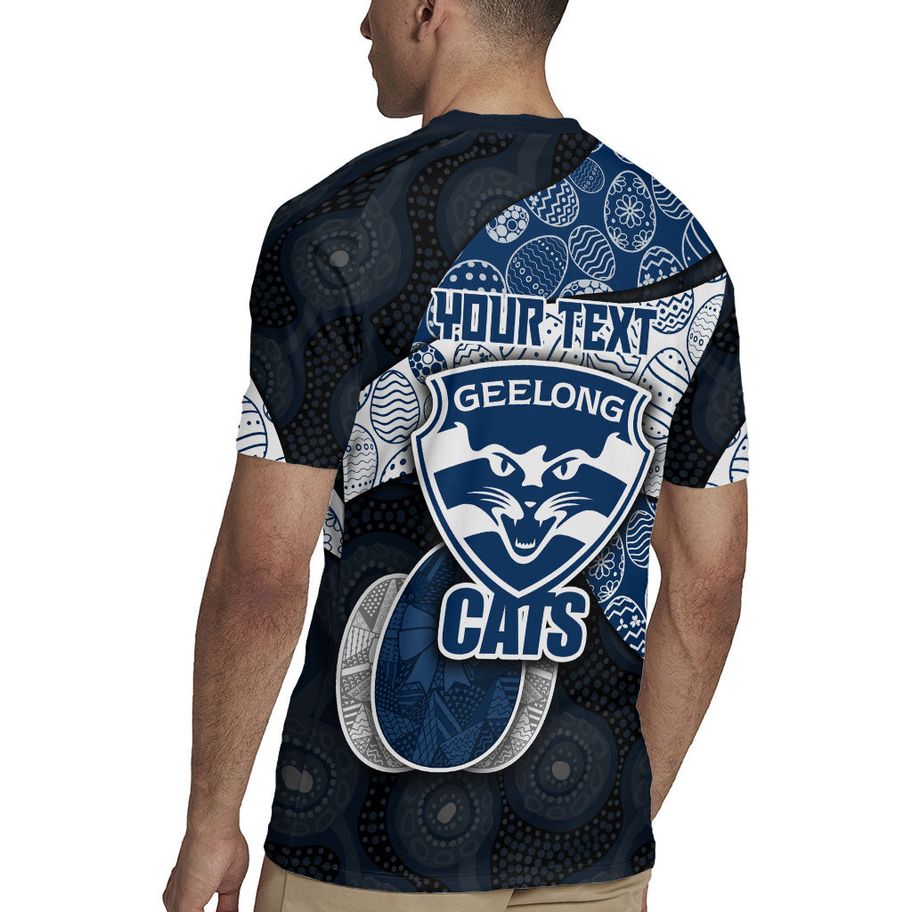 Personalized Geelong Cats Football Rugby Jersey Easter Egg Pattern Blue Monochrome Tribal Dot Style