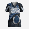 Personalized Geelong Cats Football Scrub Top Easter Egg Pattern Blue Monochrome Tribal Dot Style