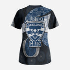 Personalized Geelong Cats Football Scrub Top Easter Egg Pattern Blue Monochrome Tribal Dot Style