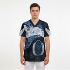 Personalized Geelong Cats Football Scrub Top Easter Egg Pattern Blue Monochrome Tribal Dot Style