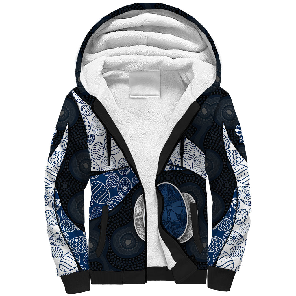 Personalized Geelong Cats Football Sherpa Hoodie Easter Egg Pattern Blue Monochrome Tribal Dot Style