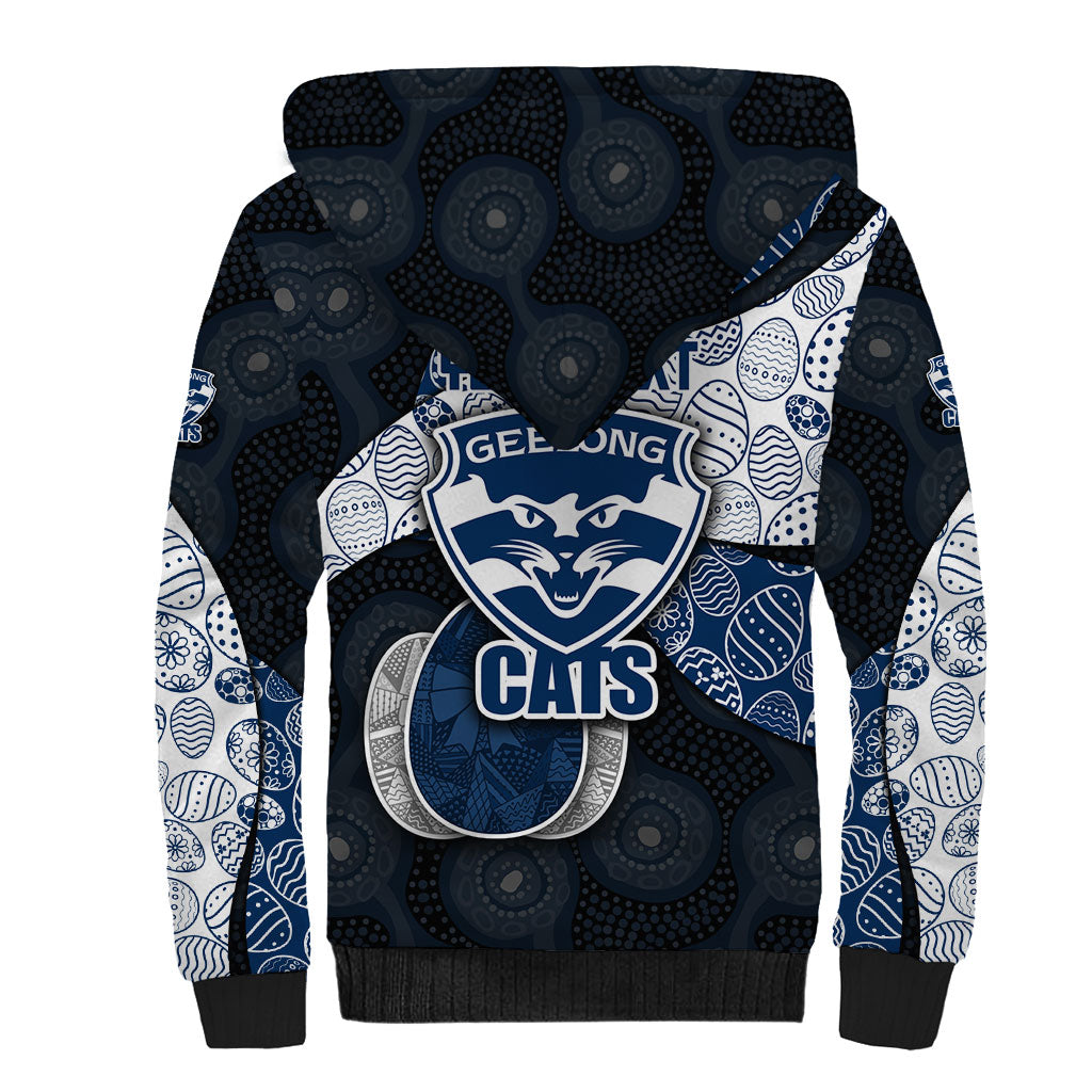 Personalized Geelong Cats Football Sherpa Hoodie Easter Egg Pattern Blue Monochrome Tribal Dot Style