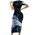 Personalized Geelong Cats Football Short Sleeve Bodycon Dress Easter Egg Pattern Blue Monochrome Tribal Dot Style
