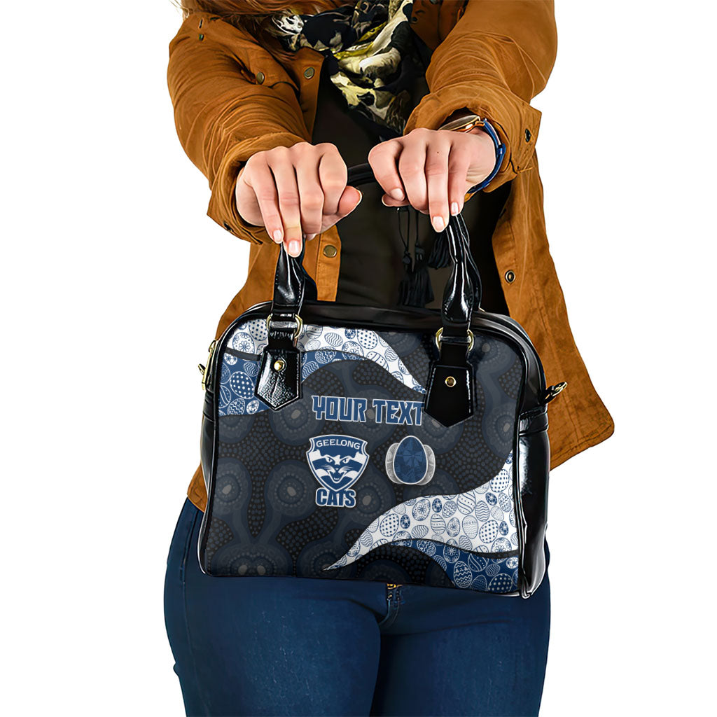 Personalized Geelong Cats Football Shoulder Handbag Easter Egg Pattern Blue Monochrome Tribal Dot Style