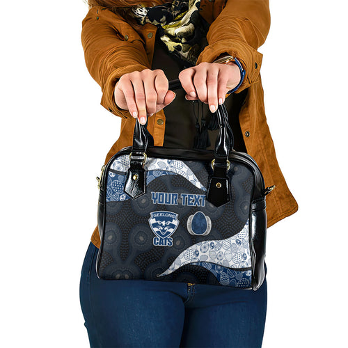 Personalized Geelong Cats Football Shoulder Handbag Easter Egg Pattern Blue Monochrome Tribal Dot Style