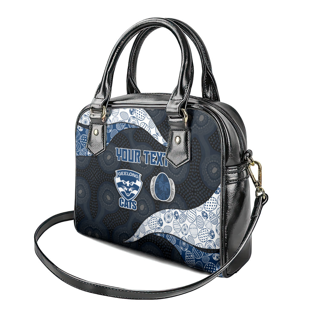 Personalized Geelong Cats Football Shoulder Handbag Easter Egg Pattern Blue Monochrome Tribal Dot Style